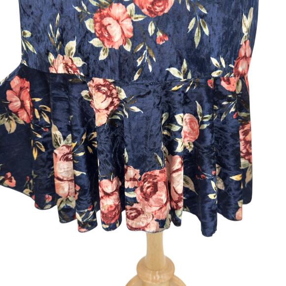 LuLaRoe Cici Crushed Velvet Midi Dress Sz M Navy Floral Off Shoulder Ruffle NWT - Picture 8 of 15